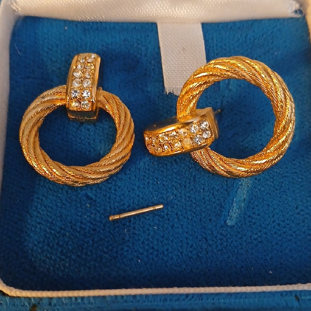 Elegant Gold Tone Chr Dior Crystal Earrings